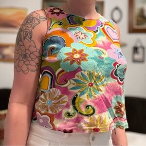 Y2K Sequined Floral Top Womens Size L